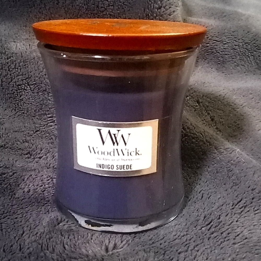 Indigo Suede Woodwick Mini 3oz Candle New
